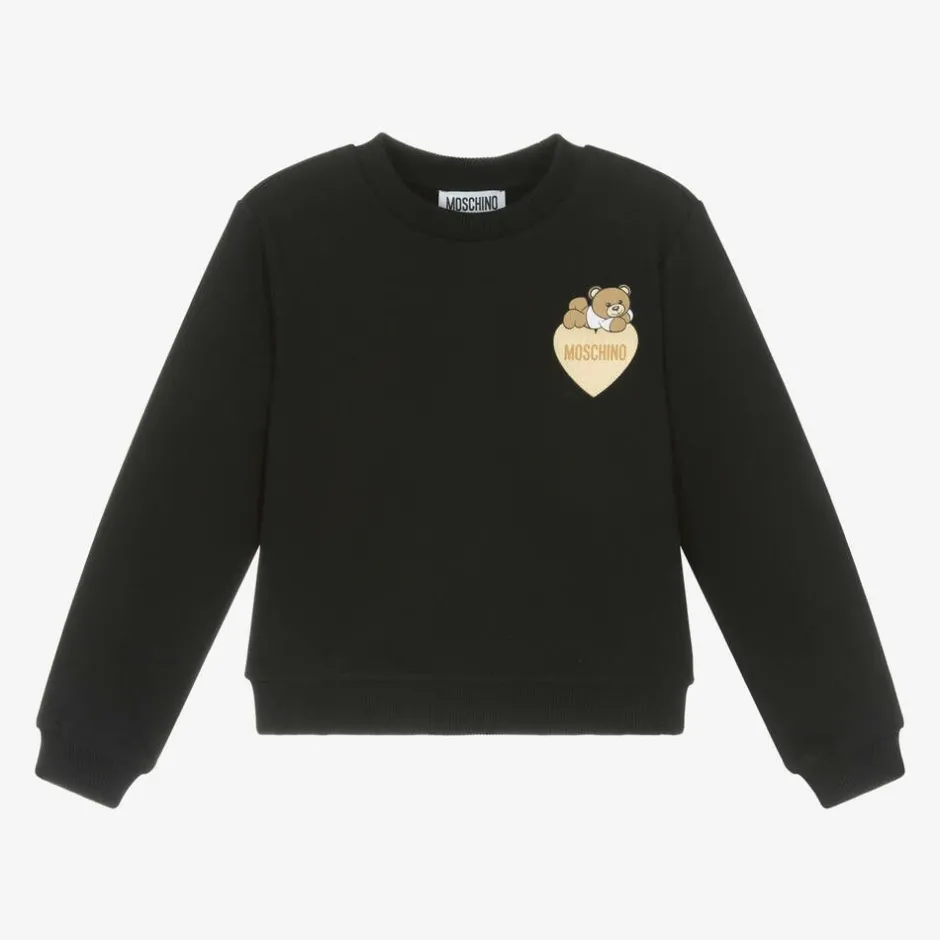 Moschino Kid-Teen Girls Black Cotton Teddy Bear Sweatshirt Hot