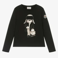 Moncler Enfant Girls Black Cotton Teddy Top