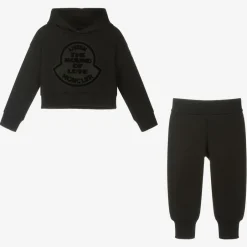Moncler Enfant Girls Black Cotton Tracksuit New