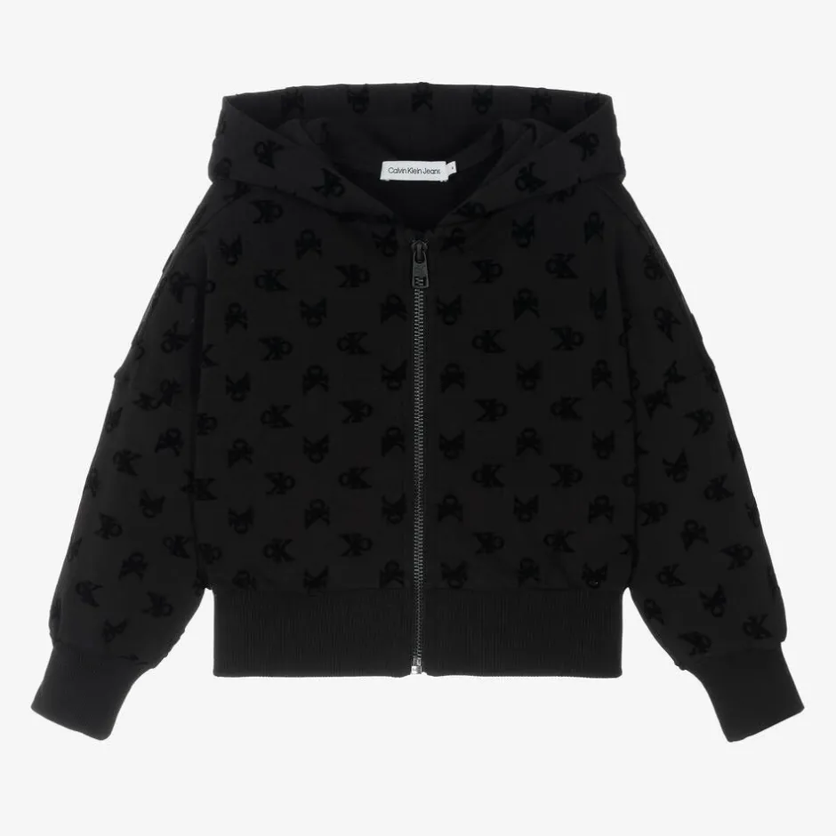 Calvin Klein Girls Black Cotton Zip-Up Hoodie Discount