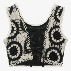 Nessi Byrd Girls Black Cropped Crochet Top Clearance