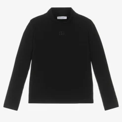 Dolce amp; Gabbana Girls Black DG Cotton Turtleneck Top New