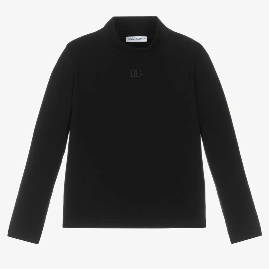 Dolce amp; Gabbana Girls Black DG Cotton Turtleneck Top New