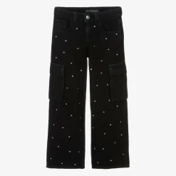 NAME IT Girls Black Diamanté Wide Leg Cargo Jeans Clearance