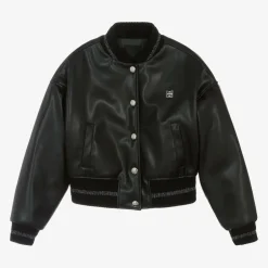 Givenchy Girls Black Faux Leather Bomber Jacket Outlet