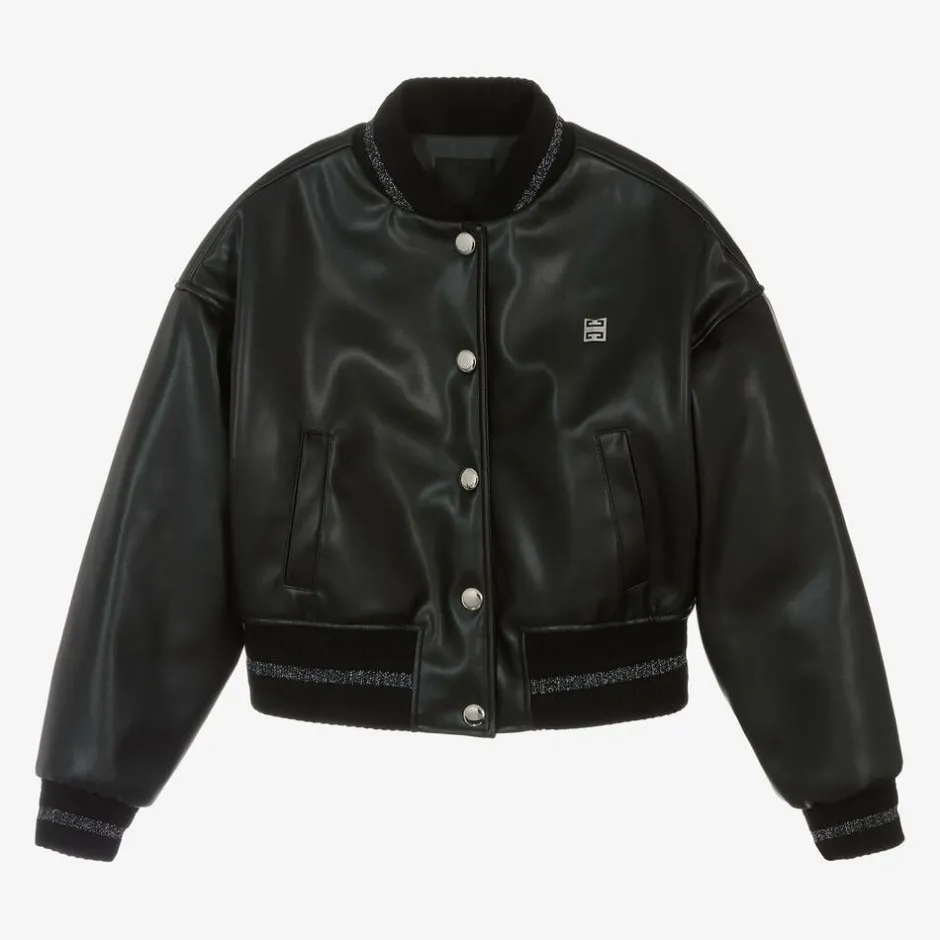 Givenchy Girls Black Faux Leather Bomber Jacket Outlet
