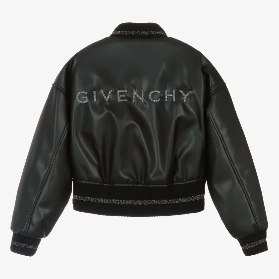Givenchy Girls Black Faux Leather Bomber Jacket Outlet