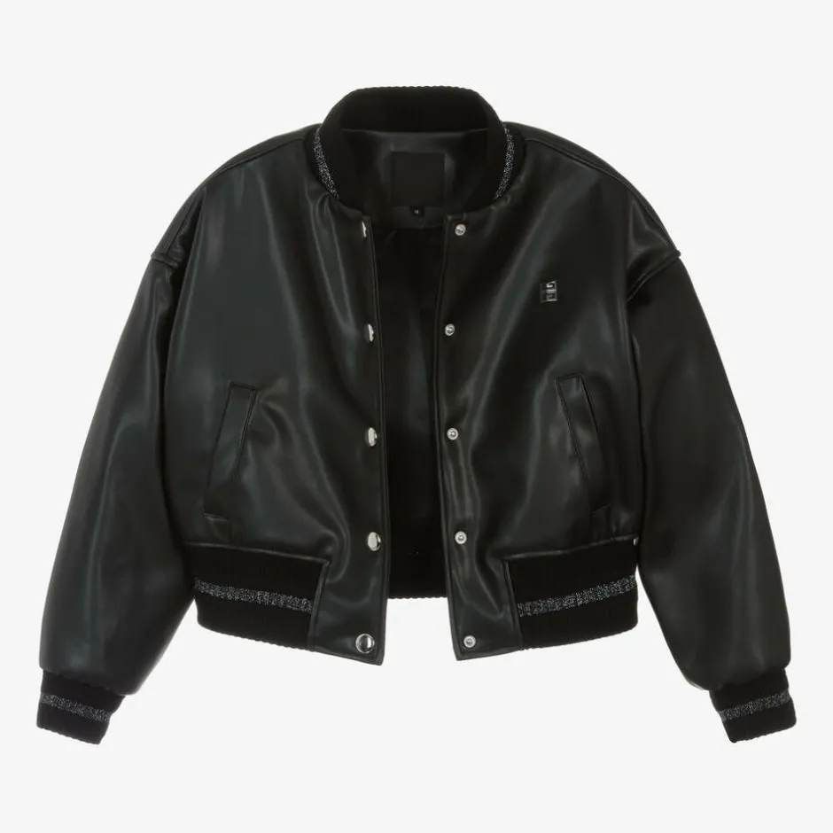 Givenchy Girls Black Faux Leather Bomber Jacket Outlet