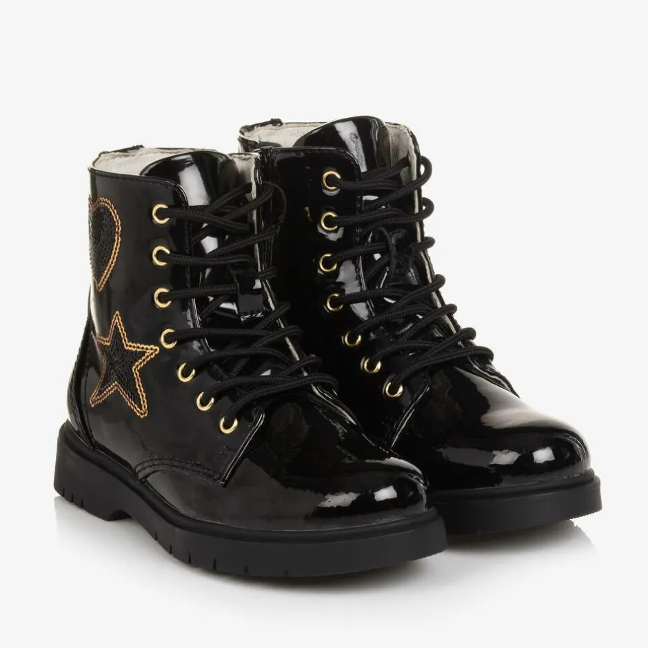Lelli Kelly Girls Black Faux Patent Leather Boots New