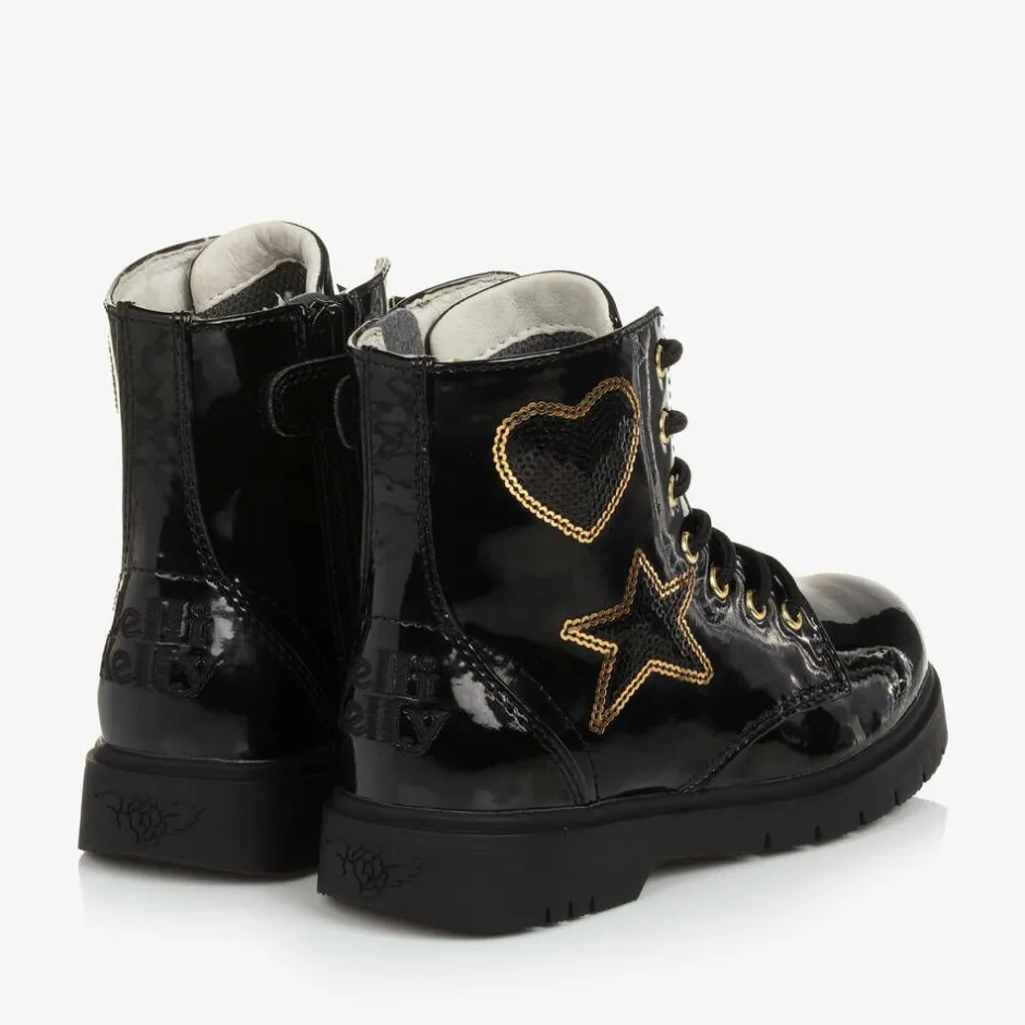Lelli Kelly Girls Black Faux Patent Leather Boots New