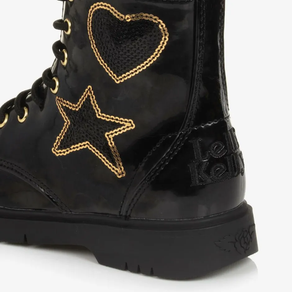 Lelli Kelly Girls Black Faux Patent Leather Boots New