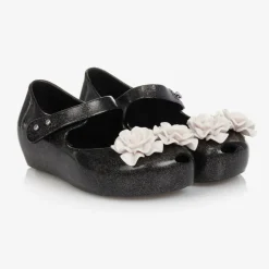 Mini Melissa Girls Black Flower Jelly Shoes Hot