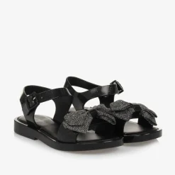 Mini Melissa Girls Black Glitter Bow Jelly Sandals Sale