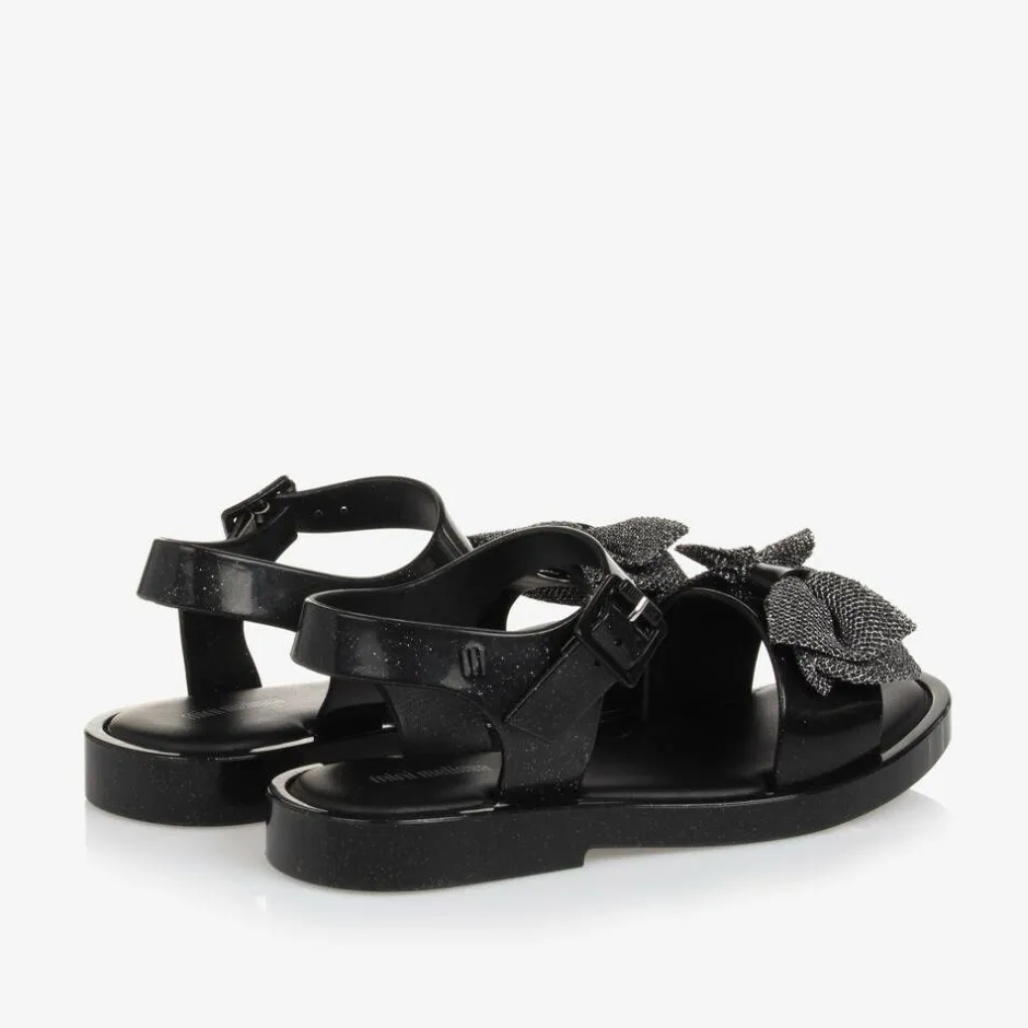 Mini Melissa Girls Black Glitter Bow Jelly Sandals Sale