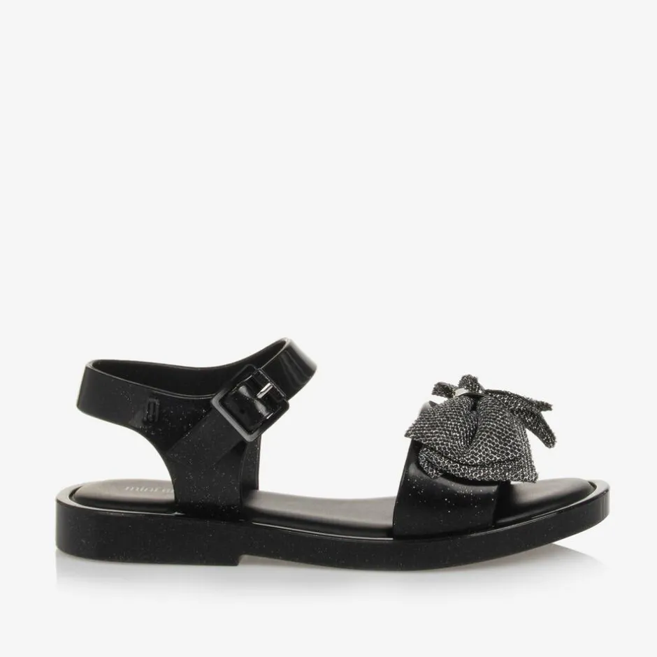 Mini Melissa Girls Black Glitter Bow Jelly Sandals Sale