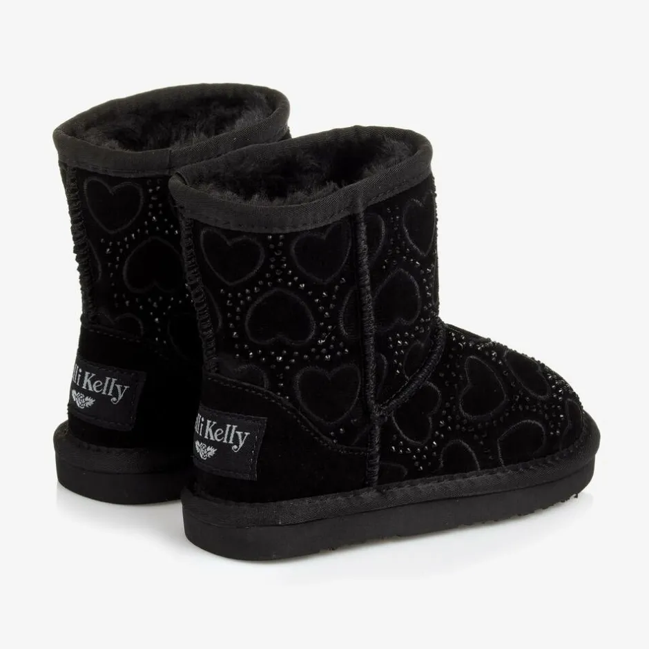 Lelli Kelly Girls Black Heart & Diamanté Suede Boots Sale
