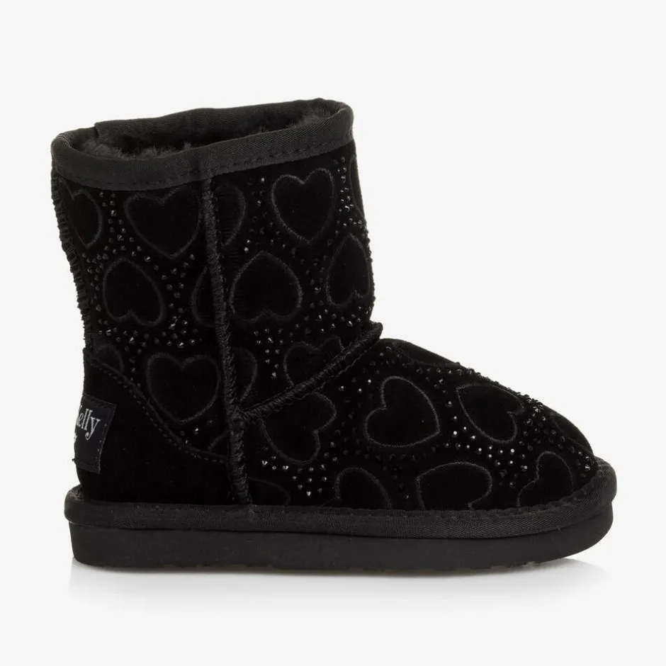 Lelli Kelly Girls Black Heart & Diamanté Suede Boots Sale