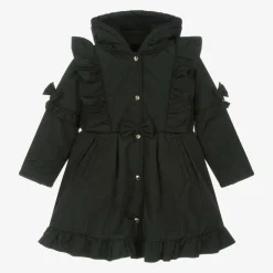 Caramelo Kids Girls Black Hooded Bow Coat