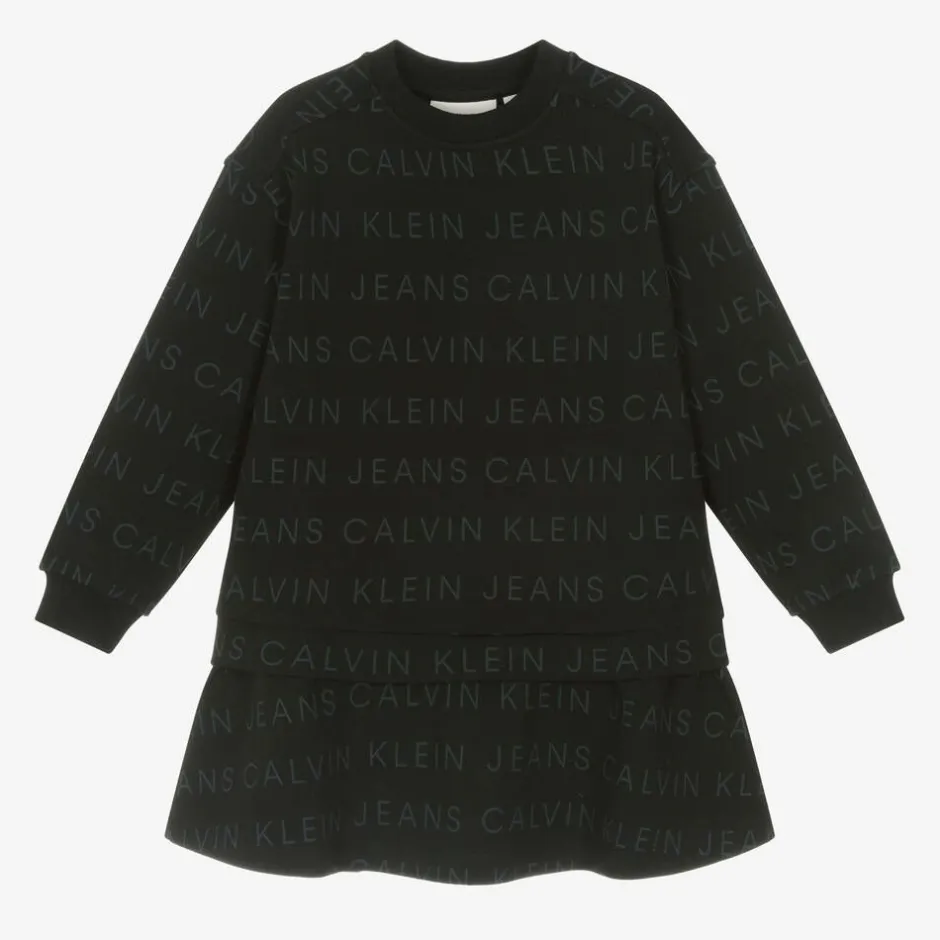 Calvin Klein Girls Black Jersey Logo Dress Outlet