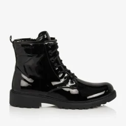 Geox Girls Black Lace-Up Patent Boots Discount