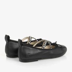 Bonpoint Girls Black Leather Ballerina Shoes Hot