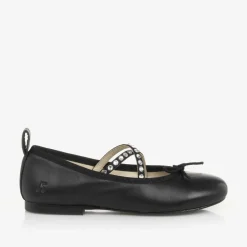 Bonpoint Girls Black Leather Ballerina Shoes Hot