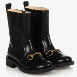 Gucci Girls Black Leather Boots New