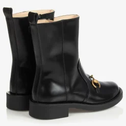 Gucci Girls Black Leather Boots New