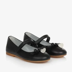 Monnalisa Girls Black Leather Bow Shoes