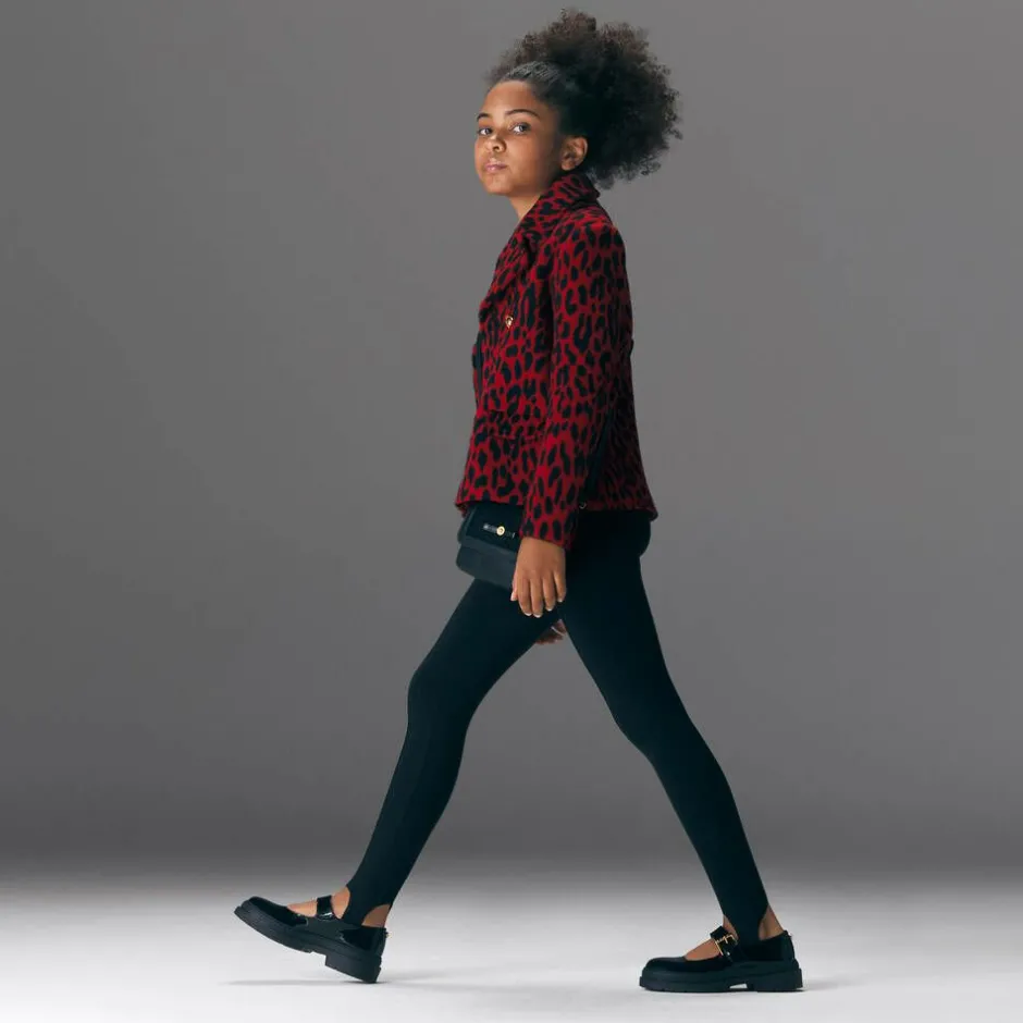 Versace Girls Black Leather Greca Bar Shoes New