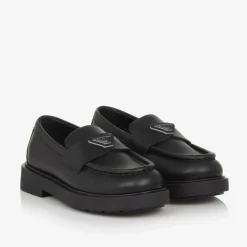 Emporio Armani Girls Black Leather Loafers Sale