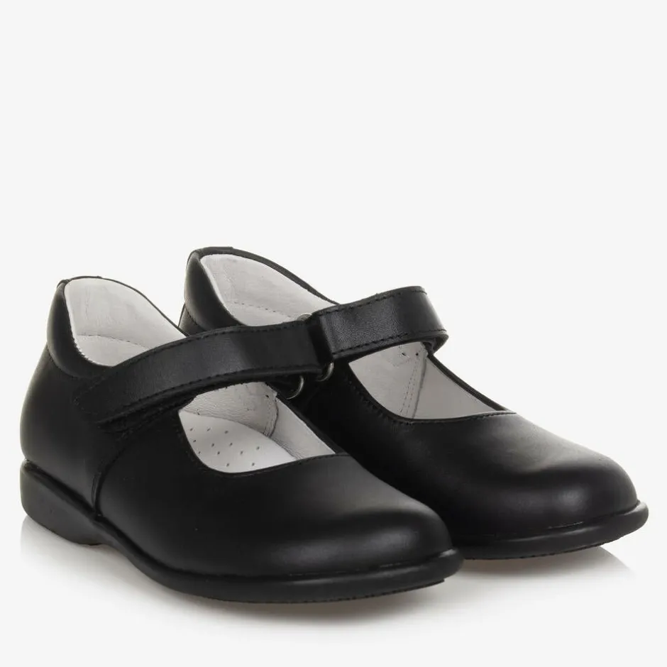 Childrens Classics Girls Black Leather Shoes