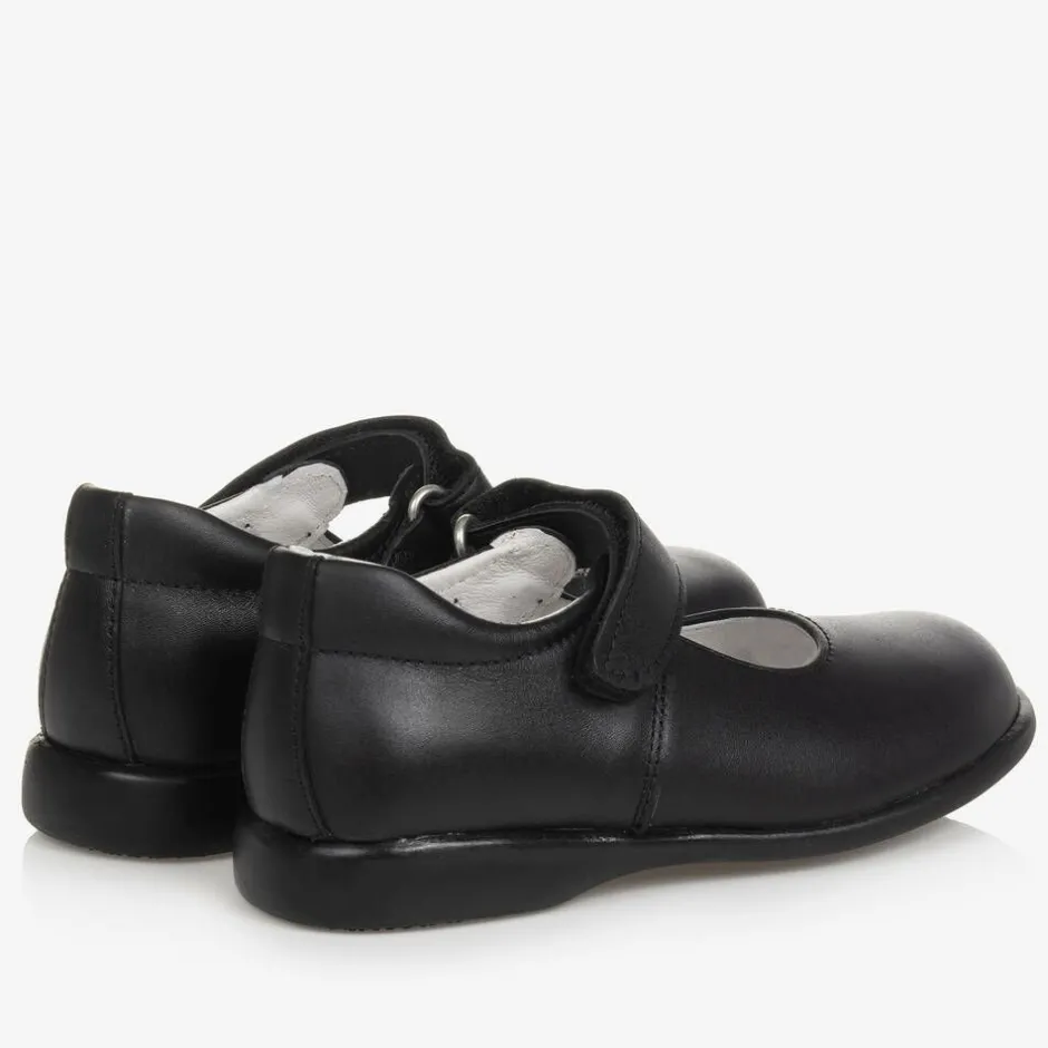 Childrens Classics Girls Black Leather Shoes