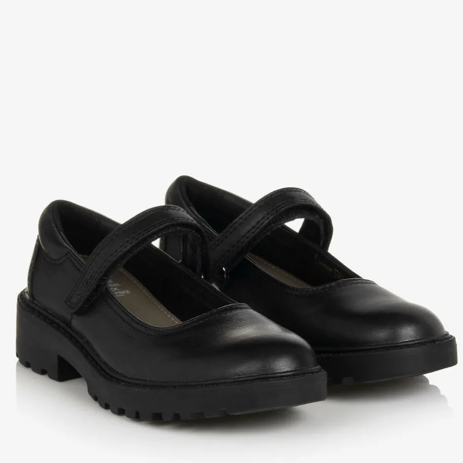 Geox Girls Black Leather Velcro Shoes