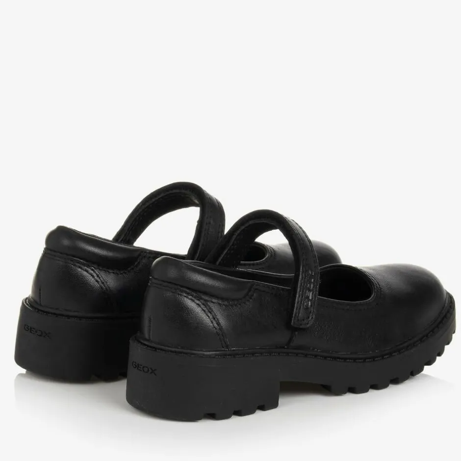 Geox Girls Black Leather Velcro Shoes