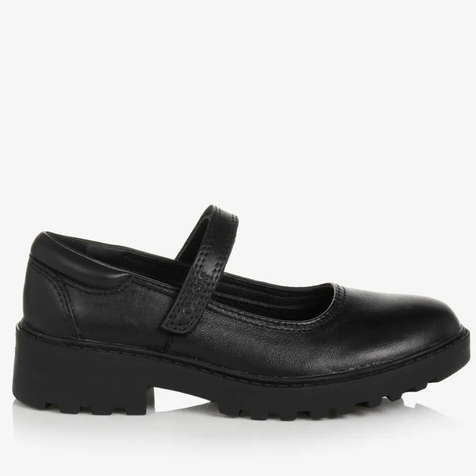 Geox Girls Black Leather Velcro Shoes