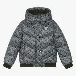 Guess Girls Black Monogram Logo Puffer Jacket Clearance