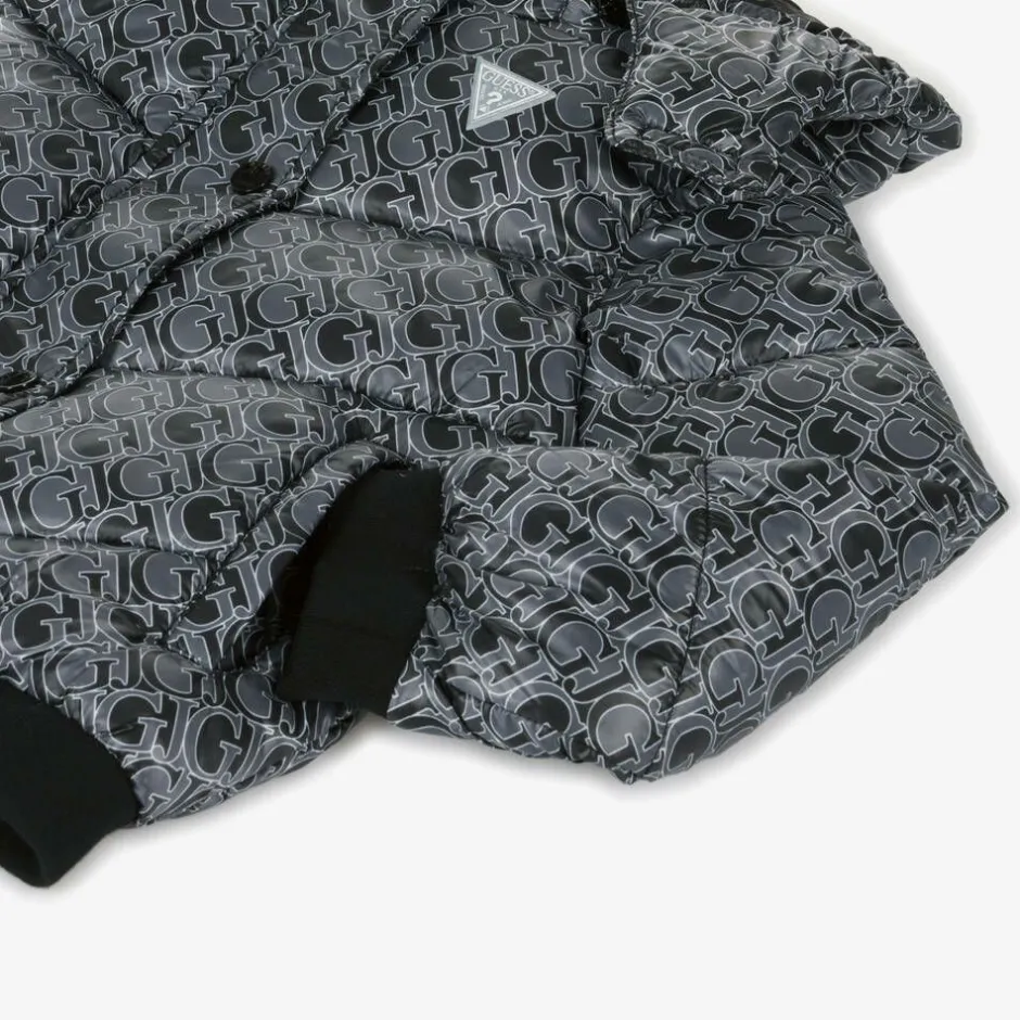 Guess Girls Black Monogram Logo Puffer Jacket Clearance