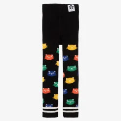 Mini Rodini Girls Black Organic Cotton Cats Leggings