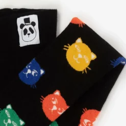 Mini Rodini Girls Black Organic Cotton Cats Leggings