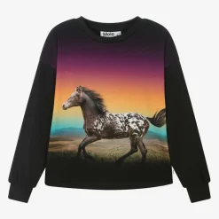 Molo Girls Black Organic Cotton Horse Top Hot