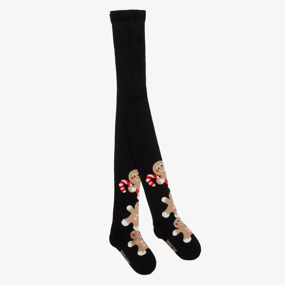 Wauw Capow Girls Black Organic Cotton Gingerbread Tights Best