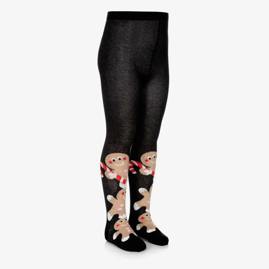 Wauw Capow Girls Black Organic Cotton Gingerbread Tights Best
