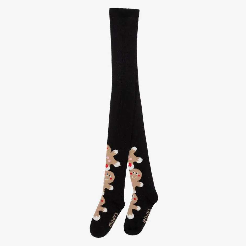 Wauw Capow Girls Black Organic Cotton Gingerbread Tights Best
