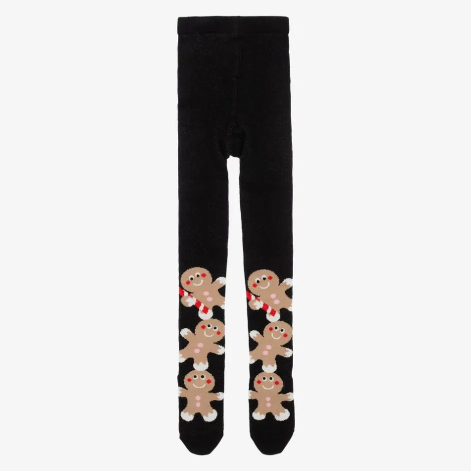 Wauw Capow Girls Black Organic Cotton Gingerbread Tights Best