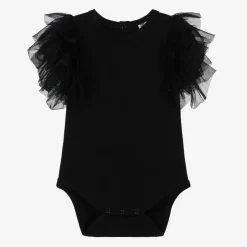 The Tiny Universe Girls Black Organic Cotton Bodysuit Clearance