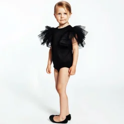 The Tiny Universe Girls Black Organic Cotton Bodysuit Clearance