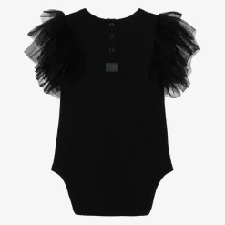 The Tiny Universe Girls Black Organic Cotton Bodysuit Clearance