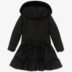 A Dee Girls Black Padded Ruffle Hooded Coat
