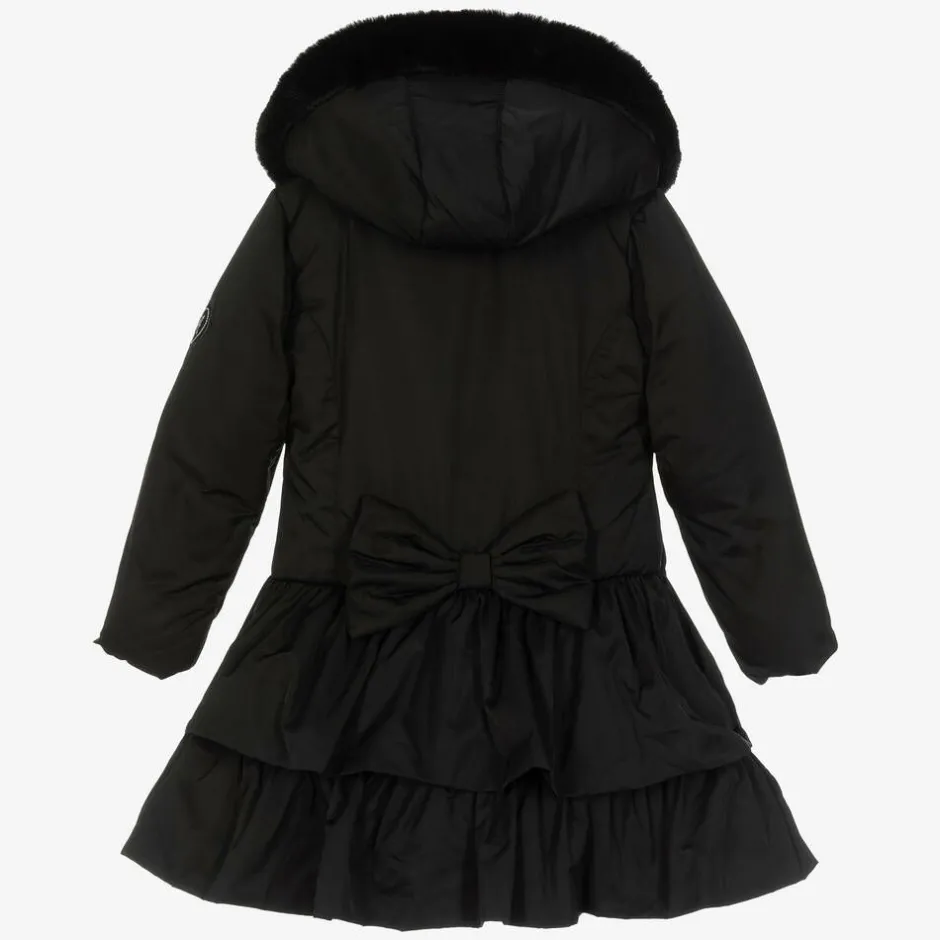 A Dee Girls Black Padded Ruffle Hooded Coat